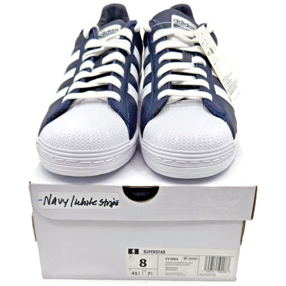 Adidas Superstar Navy Blue Stripe Leather Shoes Unisex Size 8 Shell Toe FY5864 - Picture 1 of 16